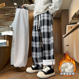 薄款改加绒冬季银狐绒复古大码直筒格子裤男K1264J加绒-特P50控88图片