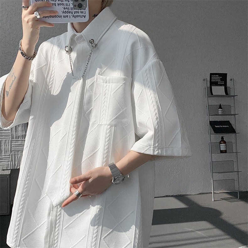 现货CS1126-特P38小众肌理感设计感大码衬衫男（含领带可拆卸）,男装衬衫,电商A059