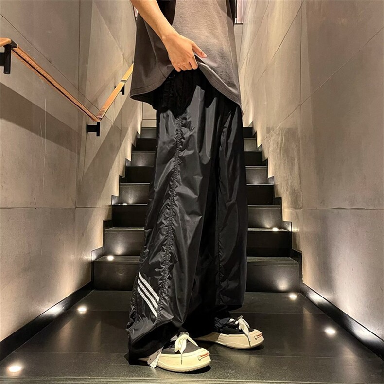 美式设计感条纹休闲裤男复古运动直筒宽松阔腿裤ins潮QK320-P32,男装休闲裤,星座1008