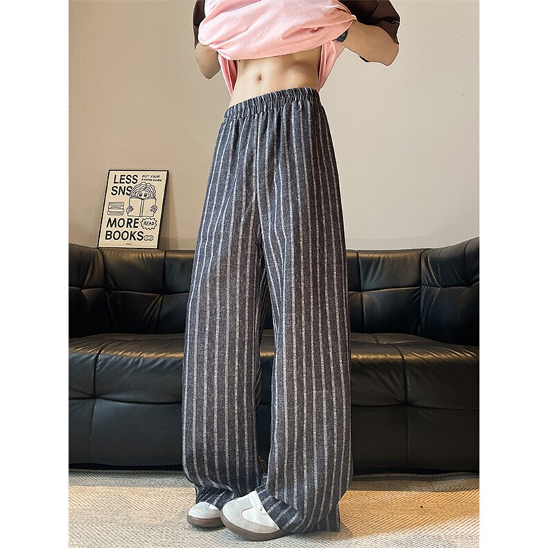 D206-18XL-M冰丝黑白美式直筒阔腿休闲条纹裤男慵懒遛弯裤K9147，男装休闲裤，电商D206-1