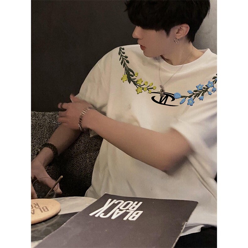 万针全刺绣解构设计260克重磅双纱纯棉高品质美式高街短袖T恤特33，男装T恤，电商A486-1