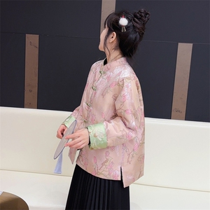 现货！2607A款新中式提花刺绣短款轻薄羽绒服女图片