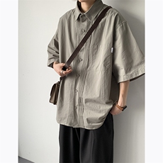 F232-P372024夏季新款百搭翻领休闲短袖日系潮牌工装衬衫男现货，男装衬衫，星座512-6