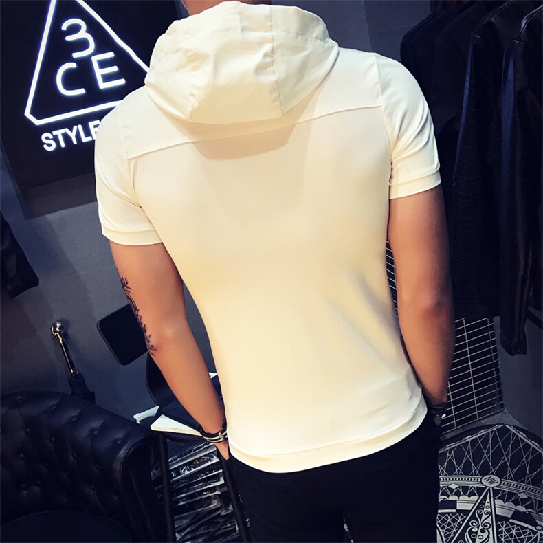 版纯色拉链连帽社会硬汉英伦绅士修身短袖T恤C301-T709,男装T恤,电商C301