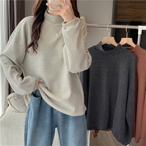 MN1030-P48 半高领宽松条纹加厚上衣秋冬长袖T恤女ins图片