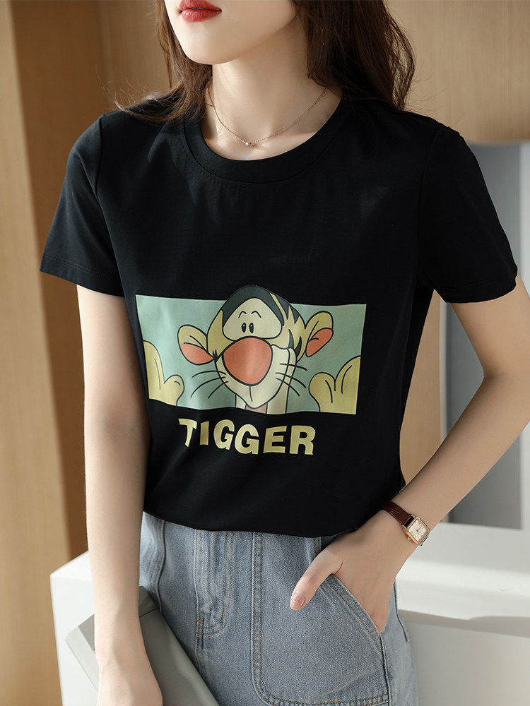 跳跳虎烫画夏季时尚小众个性棉T,女装T恤,元素羊绒