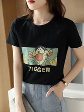 跳跳虎烫画夏季时尚小众个性棉T，女装T恤，元素羊绒