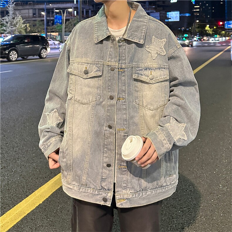 美式复古牛仔外套男春秋潮牌水洗渐变炸街星星痞帅夹克JK0306-65,男装夹克,星座308B-1