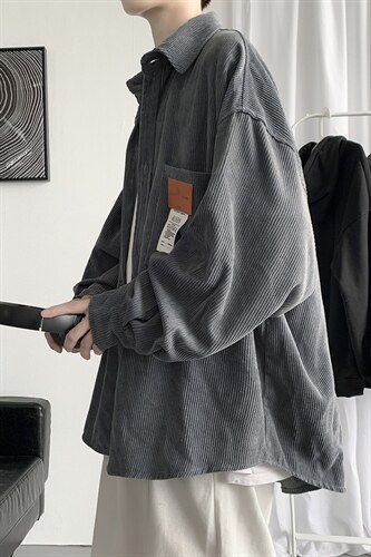 秋冬灯芯绒外套长袖韩版衬衫宽松衬衣情侣男女ins潮港风H215/P50，男装衬衫，钱塘713