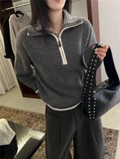 2025年秋季直筒型通勤套头单件拼色半开领，女装羊毛衫，圣旺供货