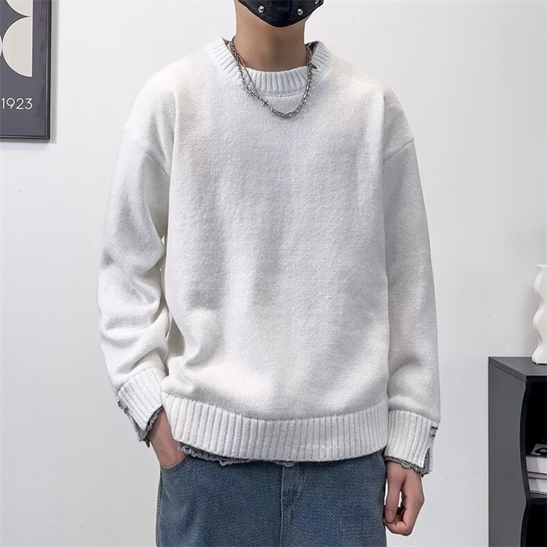 秋冬韩版破坏不规则领圆领针织毛衣男休闲宽松慵懒情侣长袖针织衫，男装针织衫/毛衣，星座1013