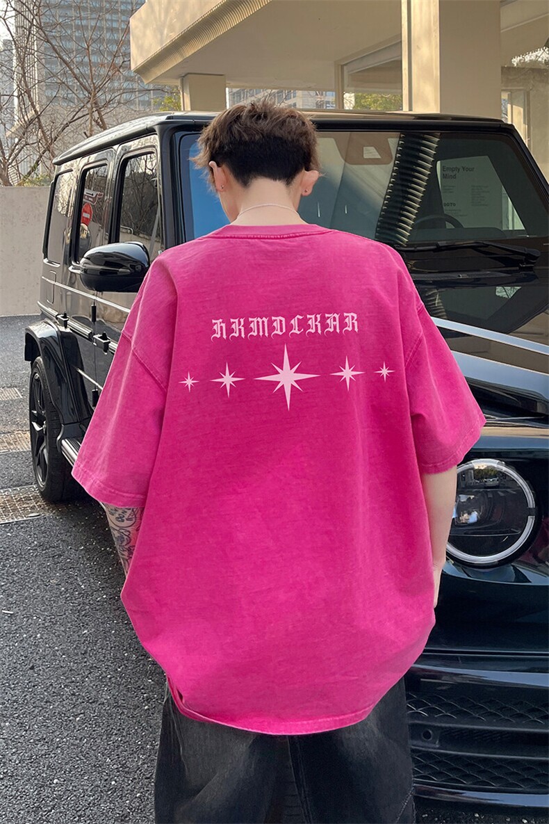 图案已注册夏季闪耀星星印花短袖T恤男潮宽松水洗打底衫S023/P35,男装T恤,电商B209