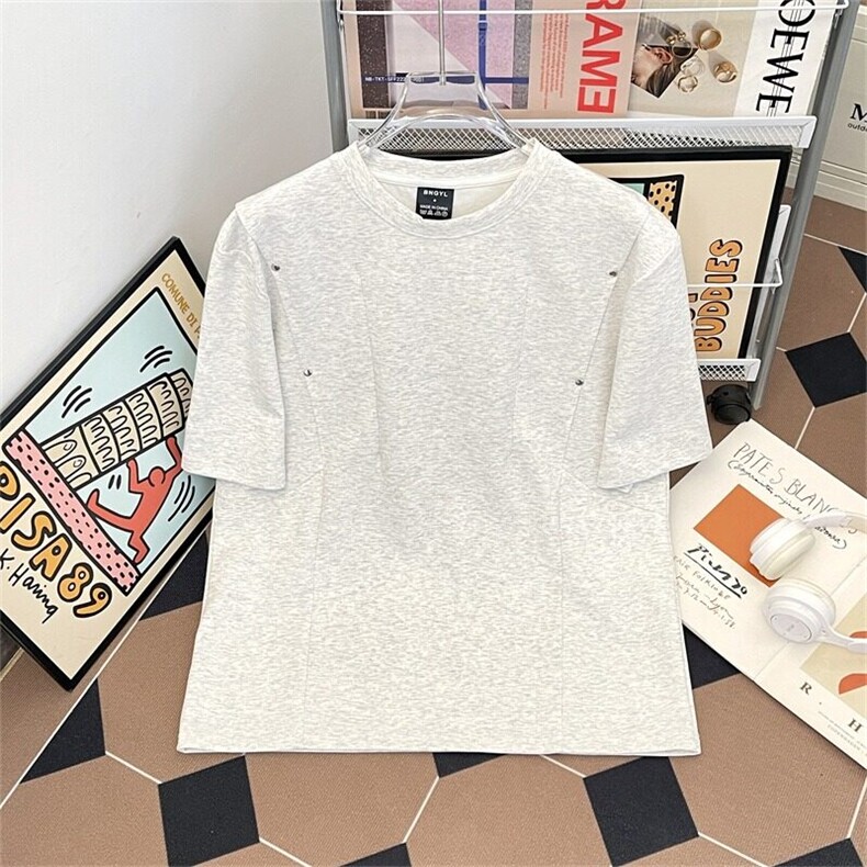 美式复古潮牌夏季解构柳钉褶皱短袖T恤休闲宽松痞帅上衣YW126 P40图片
