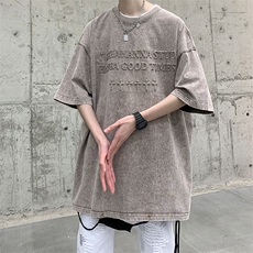 抖音供货、210克现货水洗钢印立体印花短袖T恤D223A-ST2308-P40，男装T恤，电商019-1