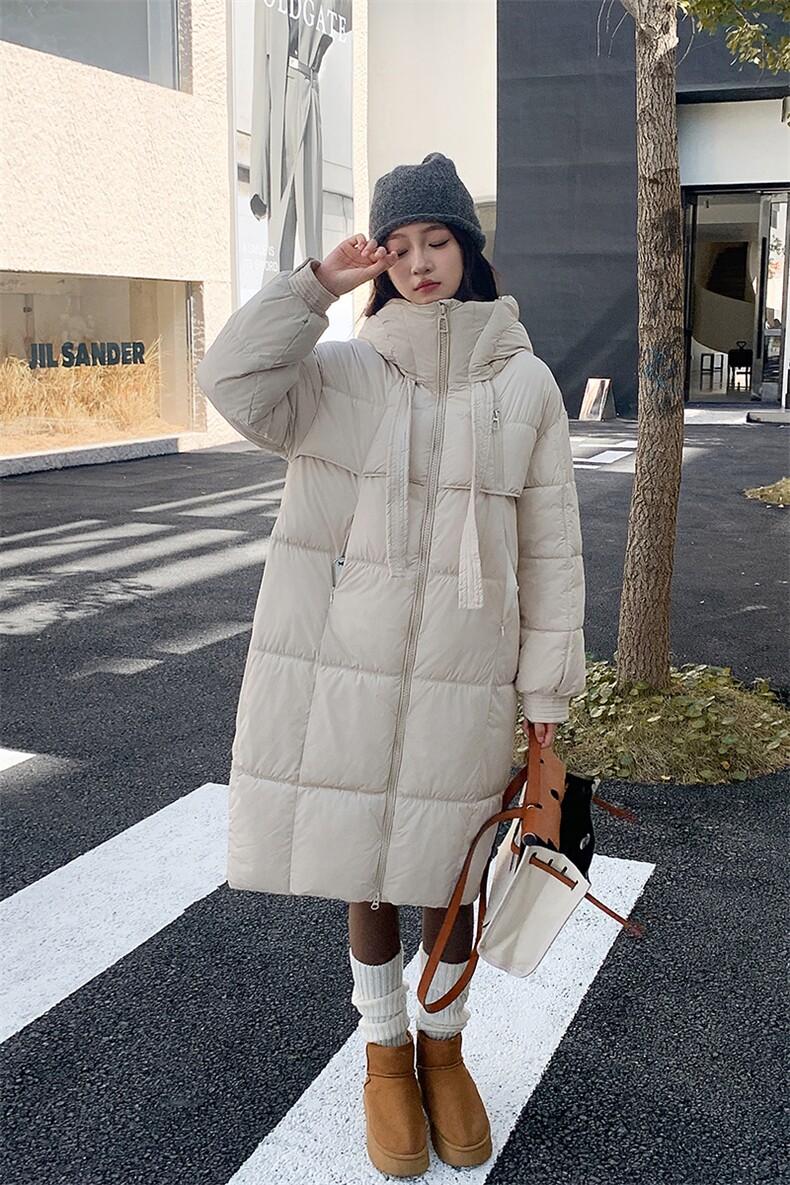 白色中长款90白鸭绒羽绒服女冬季2025新款小个子韩系宽松加厚外套,女装棉衣/棉服,冬木谷雨