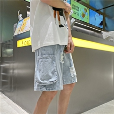破洞工装牛仔短裤男夏季新款潮牌直筒复古休闲五分中裤DK265-P40，男装牛仔裤，星座1008