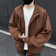 日系男装春秋复古纯色日潮少年感立领弯刀袖宽松情侣夹克外套男，男装夹克，星座506A