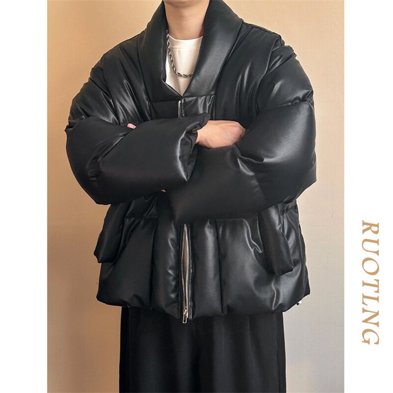 现货-白鸭绒羽绒服外套男潮牌时尚潮流pu皮棉衣外套AM23075-P340,男装棉衣,电商A351