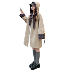 【新款】撞色连帽格纹风衣外套2C327-9913P175控258，女装风衣，2C327