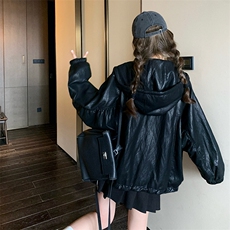 2026春款【有货】连帽皮衣B109-9308-155-238，女装短外套，2B109
