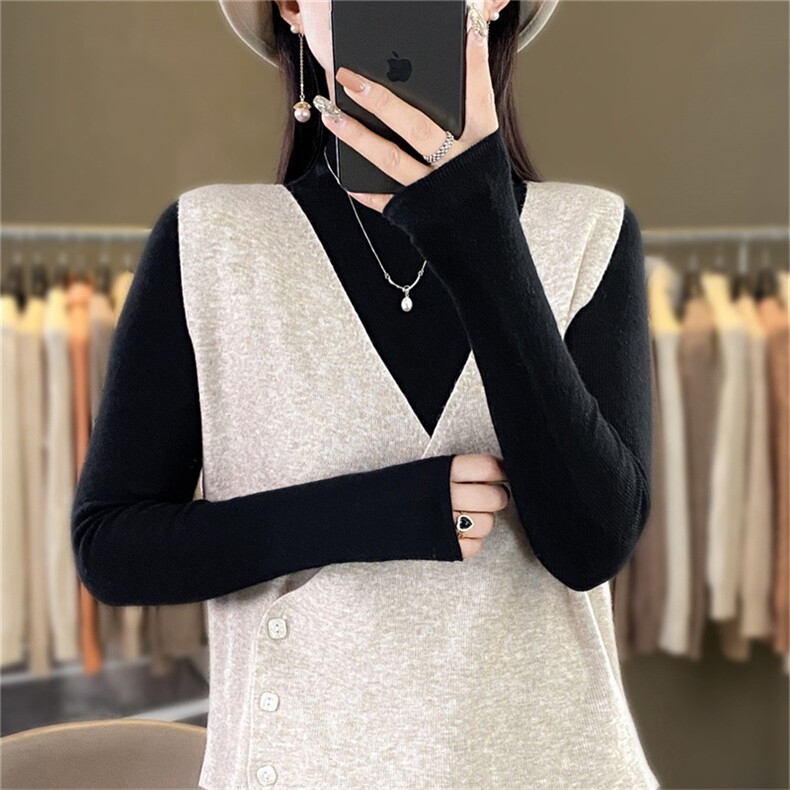 时尚女装仿羊毛马甲外套显瘦百搭V领设计优雅气质秋冬必备,女装马甲,暖姿羊绒