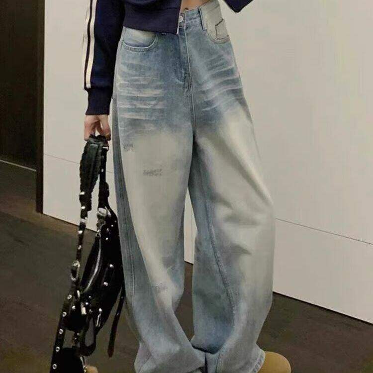 YYM美式复古直筒阔腿牛仔裤男欧美痞街潮牌高街裤子情侣，女装牛仔裤，星座506A