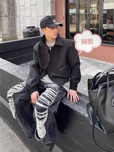 MA180-P70高街痞帅春季通勤款西装面料金属拉链带垫肩短款夹克图片