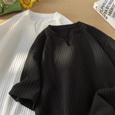 杏色v领肌理感T恤男夏季薄款美式高级感痞帅青少年潮牌短袖体恤衫，男装T恤，星座1210-1