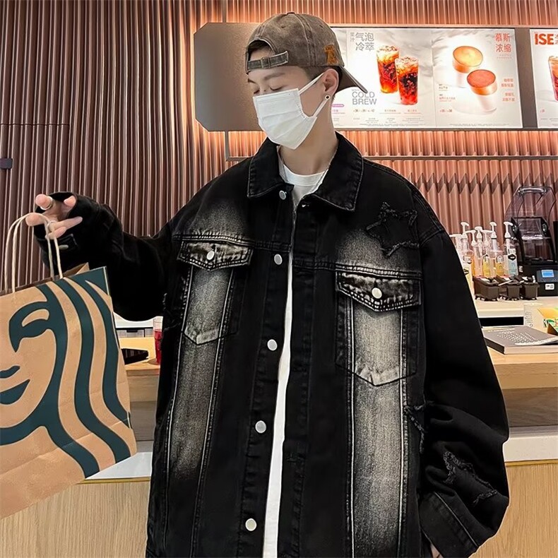 美式痞帅牛仔外套男春秋款潮牌工装夹克五角星休闲上衣服-NT3305,男装夹克,星座601-2