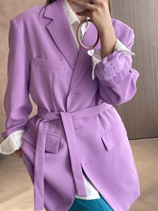 22C03#彩色腰带西装外套图片