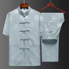 2023夏季新款唐装印花中老年男装套装宽松休闲舒适风短袖唐装，男装民族服装，电商B212（原钱塘6029）