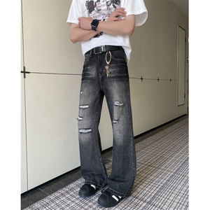 2025夏新款美式高街复古水洗破洞直筒牛仔裤B315-K25778-P55控78图片