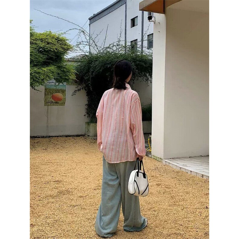 蓝色条纹长袖薄款防晒衬衫2025夏新款慵懒设计感外套开衫上衣,男装衬衫,星座506A