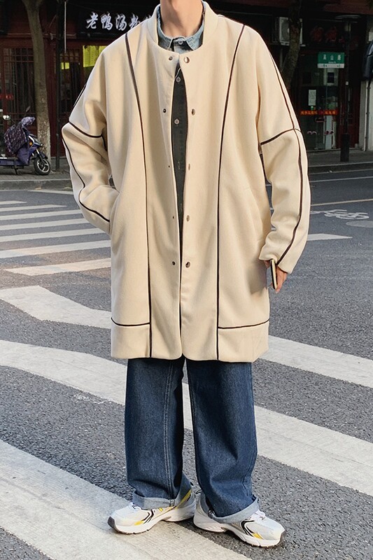 麂皮绒立领风衣潮流宽松韩版外套大衣男士中长款FY02-p128,男装风衣,电商B288