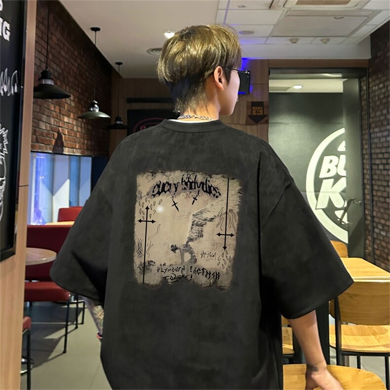 电商DSA028-DTLP2408特P19量大优供视频重磅麂皮绒短袖t恤男,男装T恤,电商A028