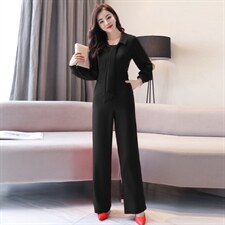 2022年新款春季时尚简约欧美减龄高端大气连体裤送领结,女装连体裤,韩美纤衣
