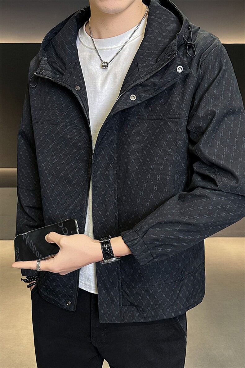 店主风春季满印潮牌连帽男士休闲简约夹克外套,男装夹克,电商B255