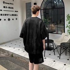 2025夏季新款扎染美式冰丝五分袖短裤套装潮流TZ5622/特P50黑2，男装牛仔裤，电商A094