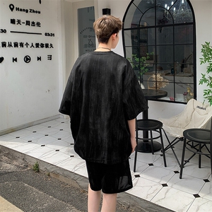 2025 夏季新款扎染美式冰丝五分袖短裤套装潮流 TZ5622/特P50 黑2图片