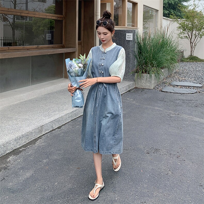 时尚显瘦夏季牛仔连衣裙中长款女气质百搭宽松显高裙子,女装连衣裙,秋水欣儿