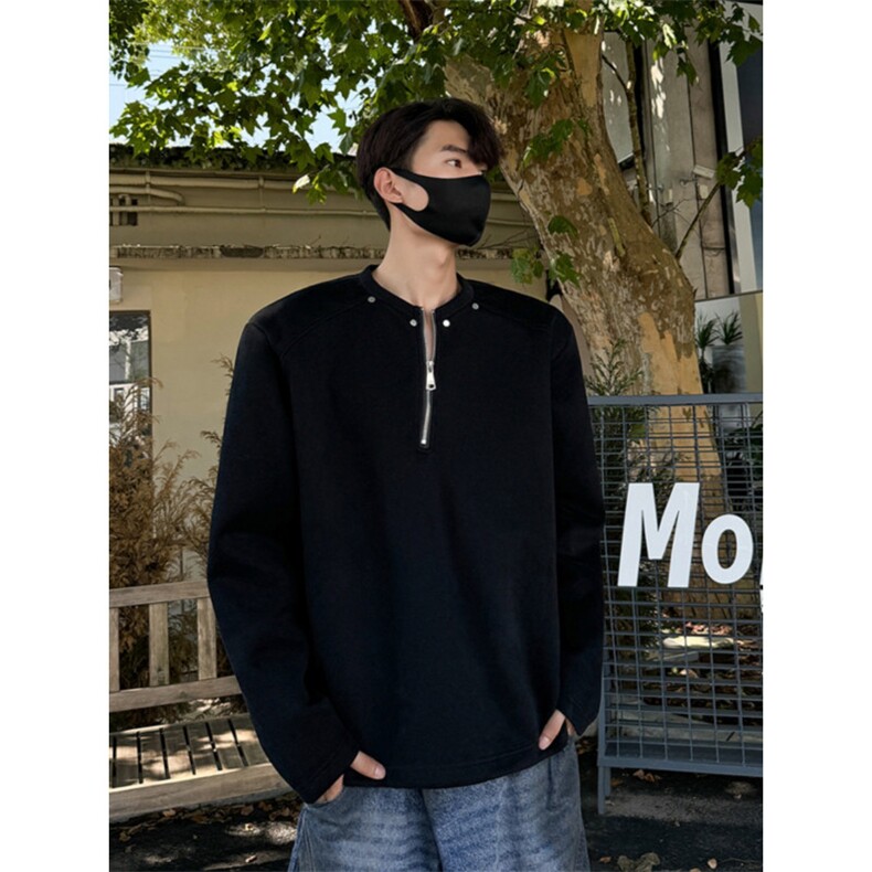 1506-1/W88151/P42半拉链解构小众设计感花灰色垫肩卫衣男女款，男装卫衣，星座1506-1