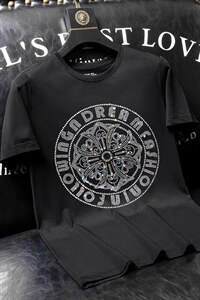 22夏季套头短袖燙钻潮休闲圆领T恤亮片大码简欧QT4066-1-A908-P45,男装T恤,电商A227B（原钱塘4066-1）