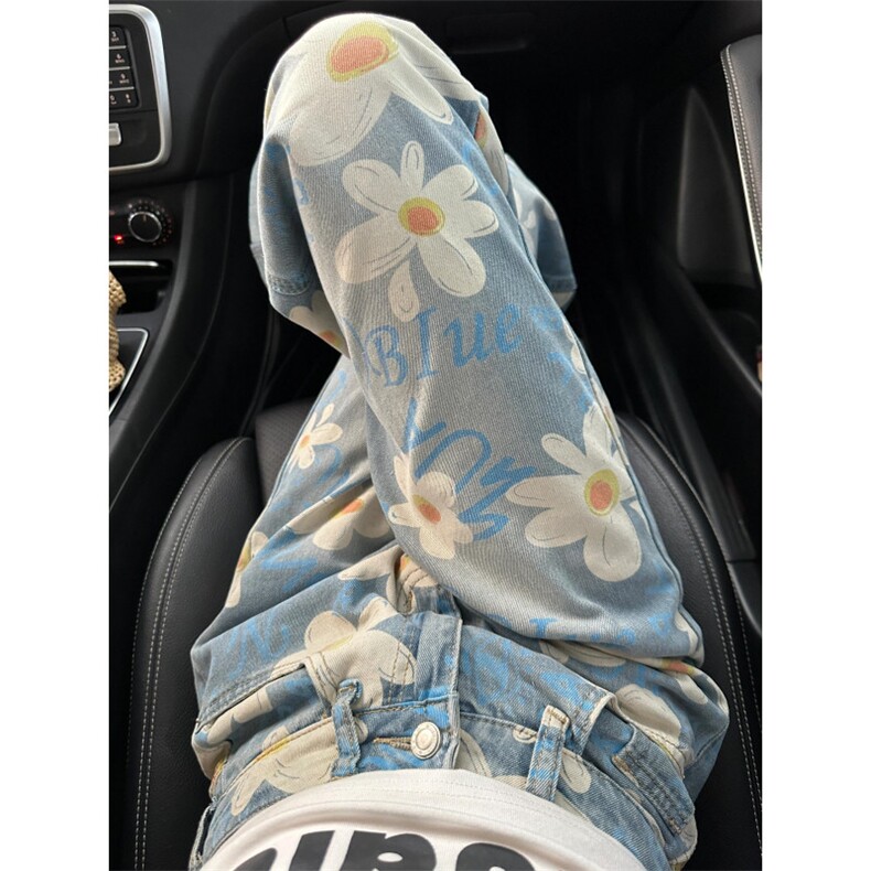【网图有货】美式复古小雏菊牛仔裤男女款设计感裤子574CC-特P50图片