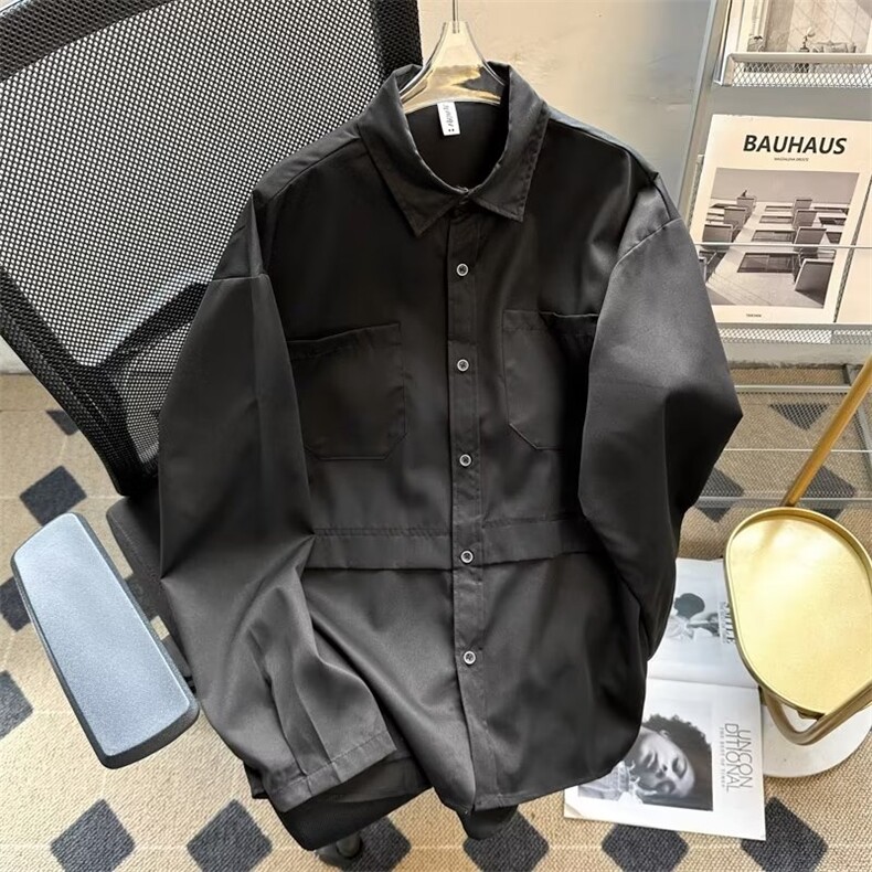 休闲长袖衬衫男痞帅宽松纯色外穿工装开衫纽扣衬衣潮CY385-P36图片