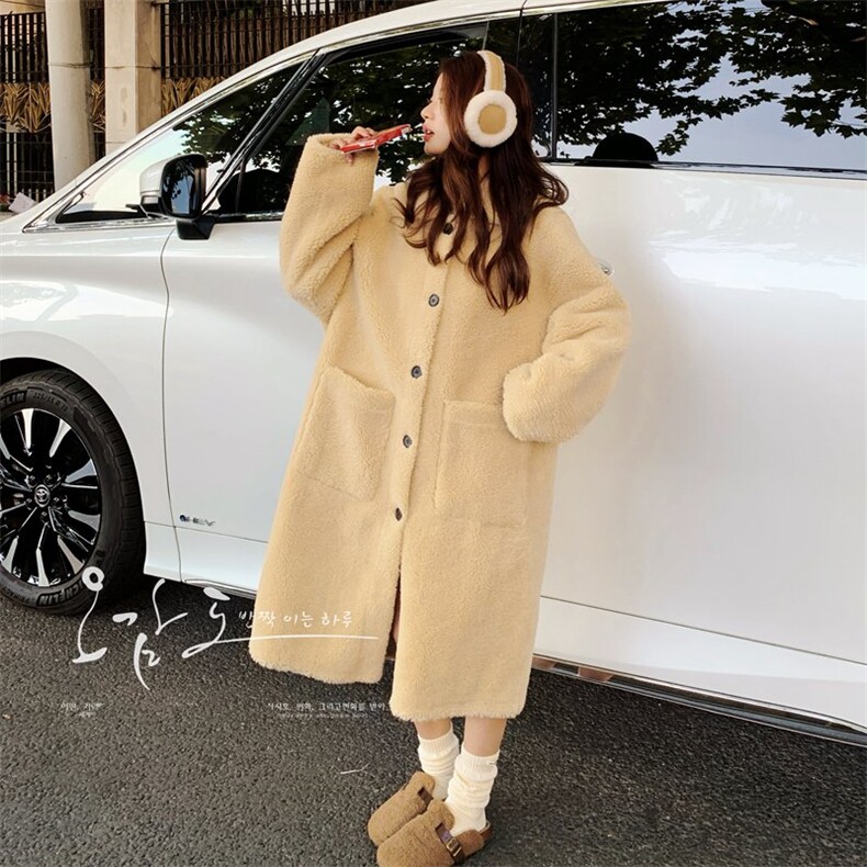 现货【买家秀已更新】杏黄翻领皮毛一体外套配包包8163-P215-K318,女装皮草,2C137