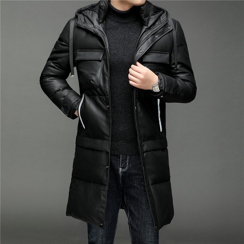 X2259秋冬新款海宁皮衣男士中长款绵羊皮鹅绒羽绒服连帽P870,男装皮衣,电商B360