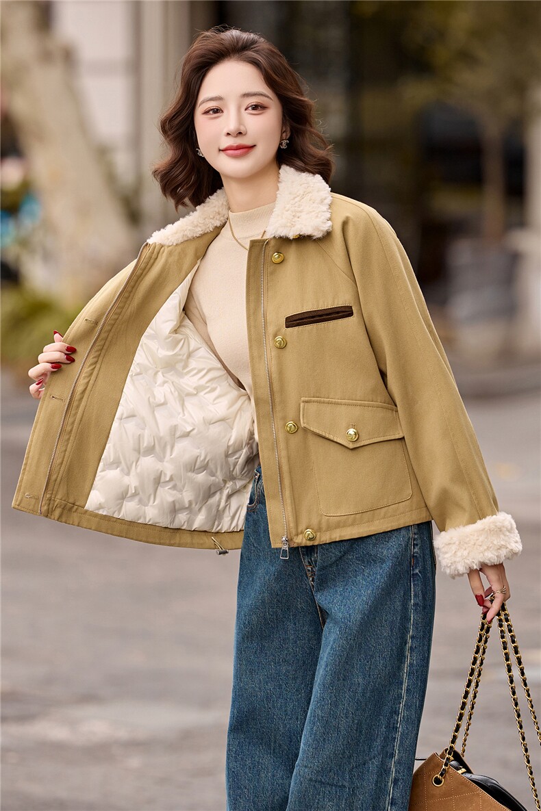 拼毛绒派克羽绒服女2025冬季新款小个子超好看洋气短款白鸭绒外套,女装羽绒服,流量+
