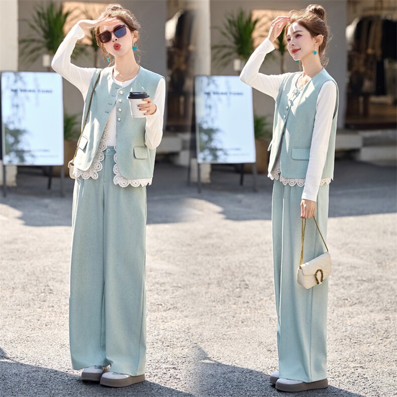 时尚高级感马甲套装女2025春夏新款洋气减龄显瘦垂感阔腿裤三件套，女装套装/套裙，木子恋