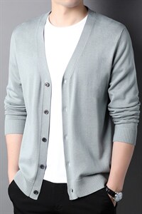 男士卫衣2023秋季新款宽松v领开衫男纯棉宽松中年男装外套图片