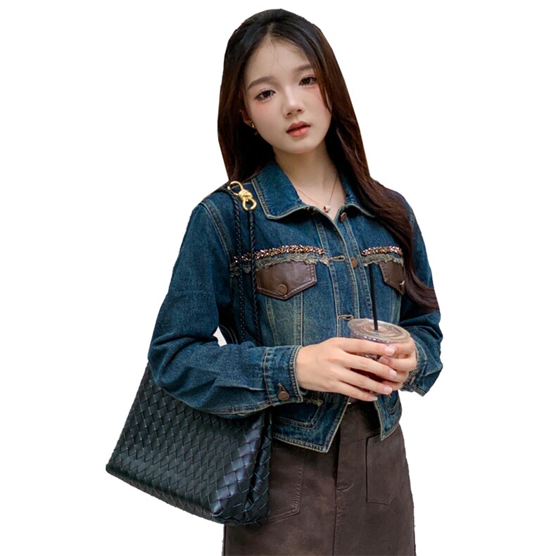 现货可推2024新款秋装港风复古简约宽松休闲气质水洗牛仔外套女,商品下架区,网红馆